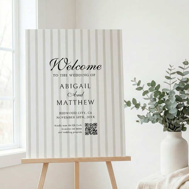 Stripe Country Club Sage Wedding Welcome Sign (Creator Uploaded)