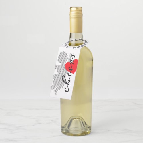 stripe cupid shape and red heart cupid silhouette bottle hanger tag