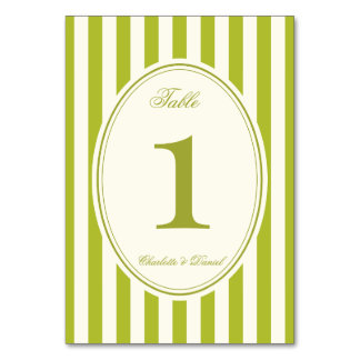 Stripe Custom Chartreuse Wedding Table Number