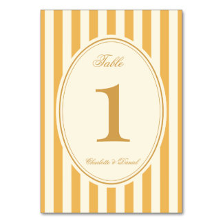 Stripe Custom Mustard Yellow Wedding Table Number