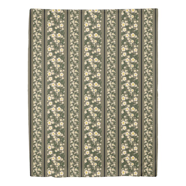 Stripe Dainty Flowers Dusty Fawn Background Duvet Cover (Front)