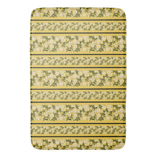 Stripe Dainty Flowers Lemon Yellow Background Bath Mat
