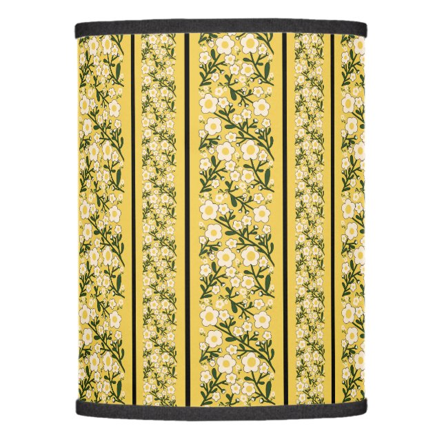 Stripe Dainty Flowers Lemon Yellow Background Lamp Shade (Front)