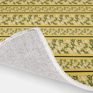 Stripe Dainty Flowers Lemon Yellow Background Rug