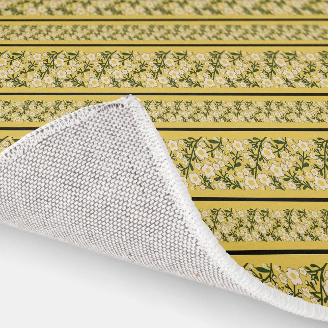 Stripe Dainty Flowers Lemon Yellow Background Rug (Indoor)