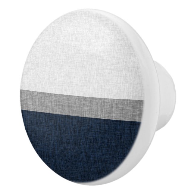 Stripe Dark Blue Grey Ash Graphic Burlap Pattern Ceramic Knob (Right)