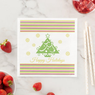Stripe Design With Pink Green and Gold Paper Dinner Napkins