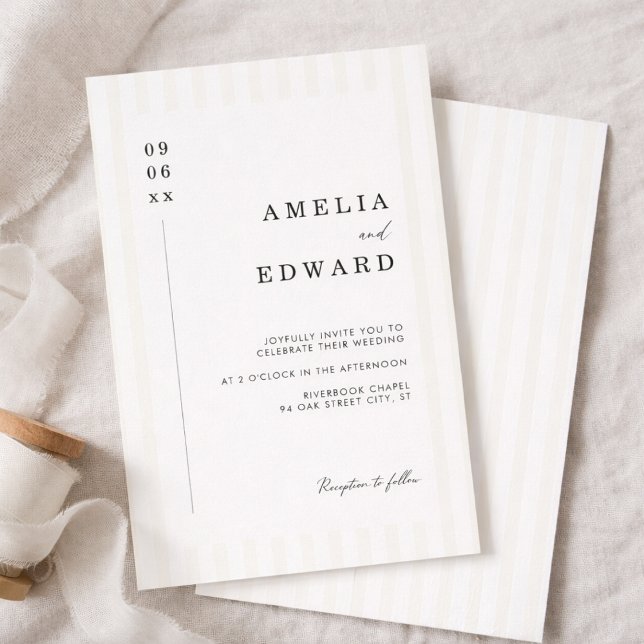 Stripe Elegant Typography Modern Minimal Wedding Invitation (Creator Uploaded)