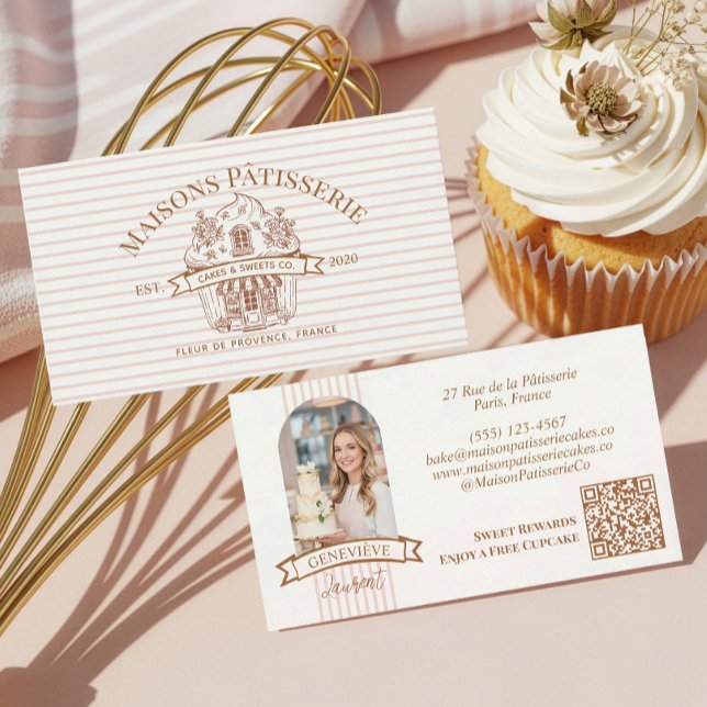 Stripe Floral Cupcake Bakery Cake Designer Shop Business Card (Stripe Floral Cupcake Bakery Cake Designer Shop Business Card)