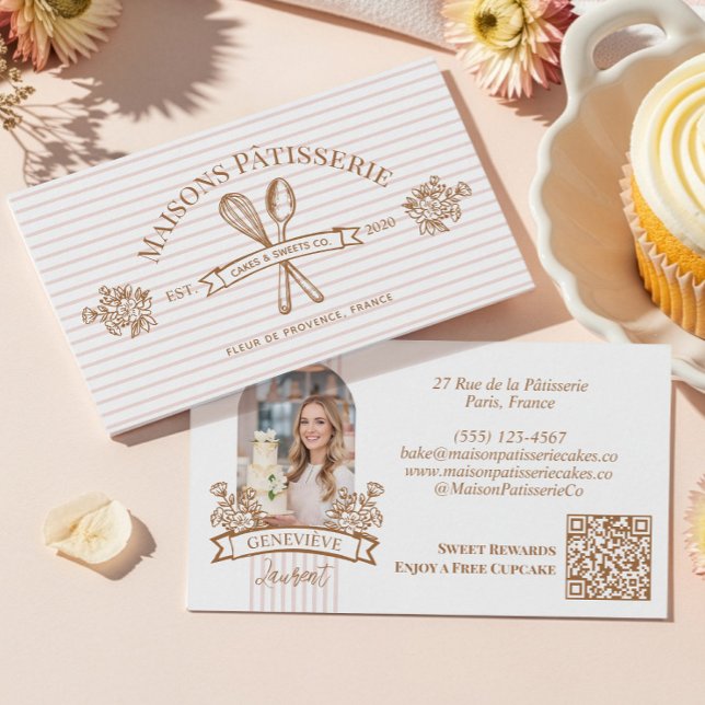 Stripe Floral Whisk Spoon Bakery Cake Designer Business Card (Stripe Floral Whisk Spoon Bakery Cake Designer Business Card)