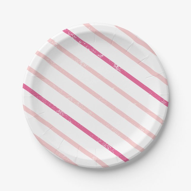 Stripe Girl Pink birthday party Paper Plates (Front)
