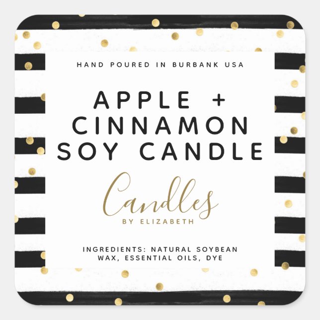 Stripe Gold Foil Spots Soy Candle Label (Front)