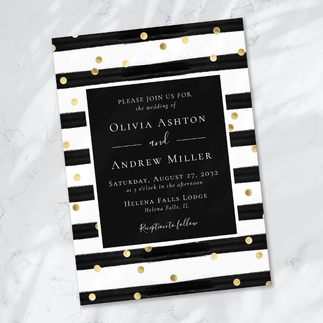 Stripe Gold Foil Spots Wedding Invitation (Creator Uploaded)