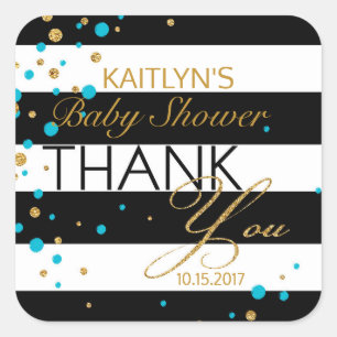 Stripe Gold Glitter Turquoise Sprinkles Thank You Square Sticker