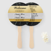 Stripe Gold Marble Wedding Programme Hand Fan