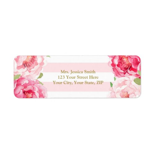 Stripe Gold Pink blush Floral Return Address Label