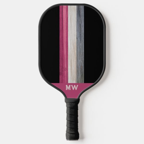 Stripe Gray Black Pink Monogram Pickleball Paddle