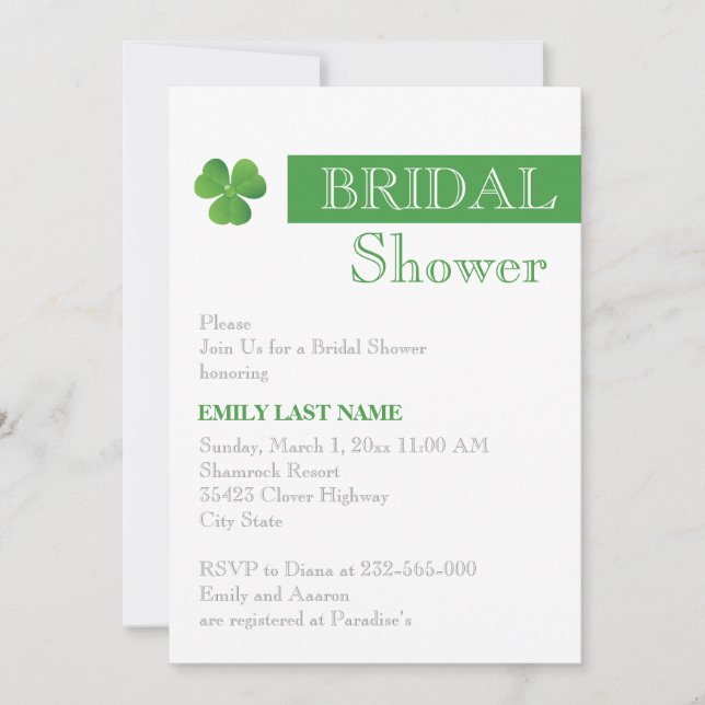 Stripe & green clover Irish wedding bridal shower Invitation (Front)