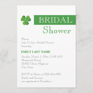 Stripe & green clover Irish wedding bridal shower Invitation
