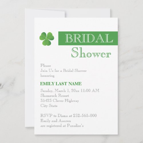 Stripe  green clover Irish wedding bridal shower Invitation
