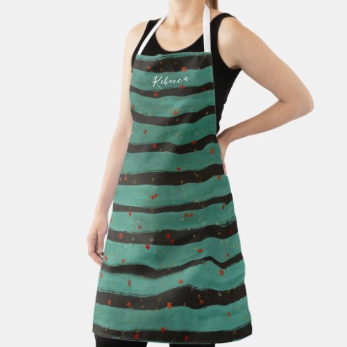 Stripe Green Holiday Christmas Baking Monogrammed Apron