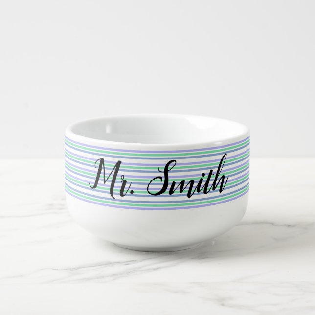 Stripe Green Purple Soup Mug (Front)