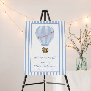 Stripe Hot Air Balloon Baby Shower Welcome Sign