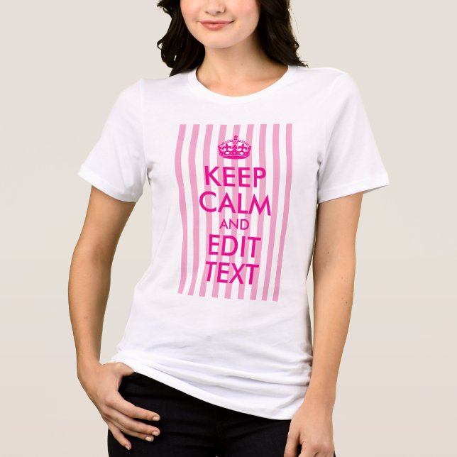 Stripe Hot Pink Keep Calm and Edit Text Tri-Blend Shirt (Front)