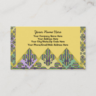 Stripe Mardi Gras Fleur de lis Business Card