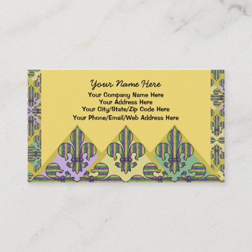 Customizable Stripe Mardi Gras Fleur de lis Business Cards