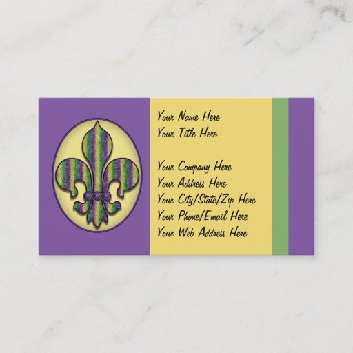 Customizable Stripe Mardi Gras Fleur de lis Business Card Template