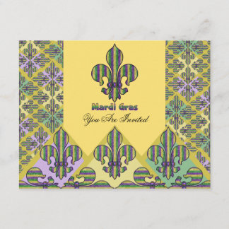 Stripe Mardi Gras Fleur de lis Invitation
