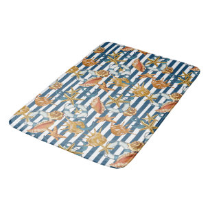 Stripe Marine Pattern Anchor Life Line Sea Shells  Bath Mat
