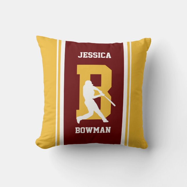 Stripe Maroon and Gold Baseball Throw Pillow (Front)
