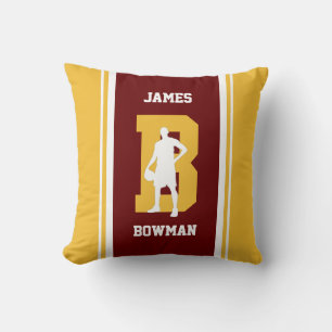 Stripe Maroon and Gold Basketball Throw Pillow