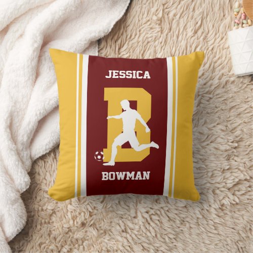Stripe Maroon and Gold Soccer Throw Pillow