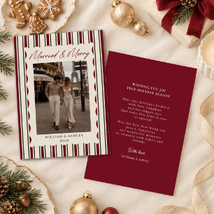 Stripe Married & Merry Photo Christmas Holiday Card