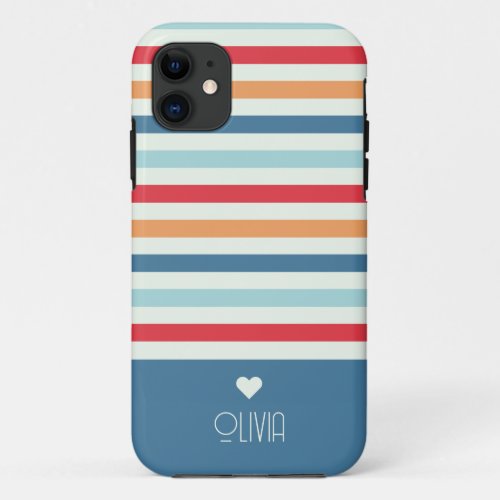 Stripe Monogram Heart  iPhone 11 Case