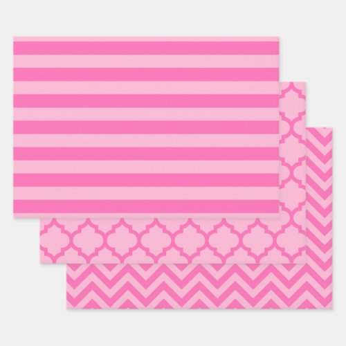 Stripe Moroccan Chevron DIY Colors 2 Tone Pink Wrapping Paper Sheets