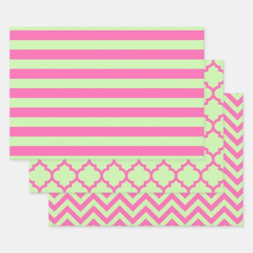Stripe Moroccan Chevron DIY Colors Celery Pink Wrapping Paper Sheets