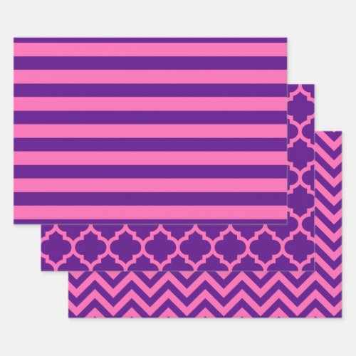Stripe Moroccan Chevron DIY Colors Purple Hot Pink Wrapping Paper Sheets