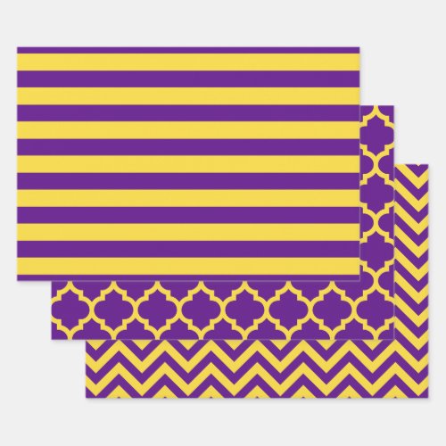 Stripe Moroccan Chevron DIY Colors Purple Yellow Wrapping Paper Sheets