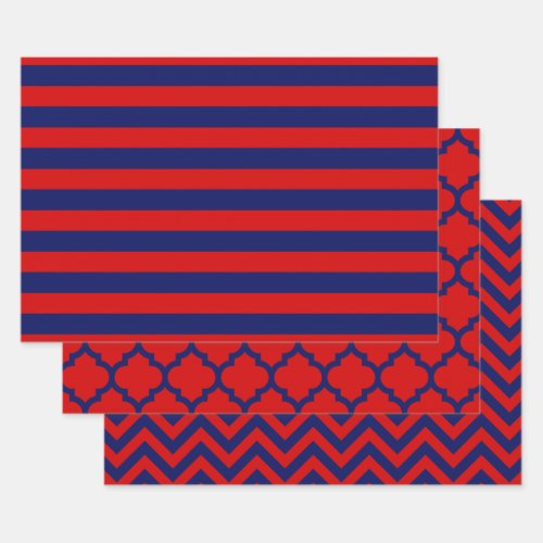 Stripe Moroccan Chevron DIY Colors Red Blue Wrapping Paper Sheets