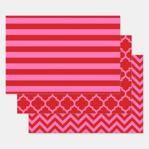 Stripe Moroccan Chevron DIY Colors Red Hot Pink Wrapping Paper Sheets