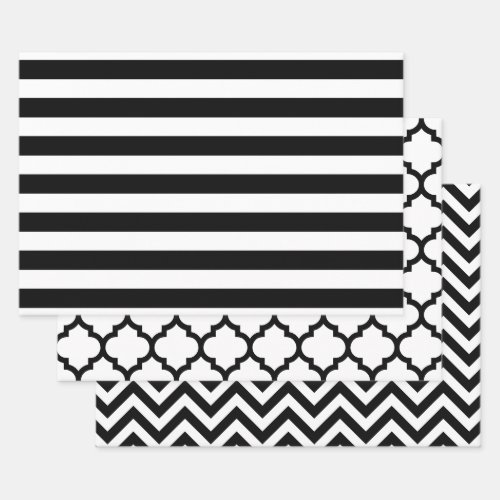 Stripe Moroccan Chevron DIY Colors White Black Wrapping Paper Sheets