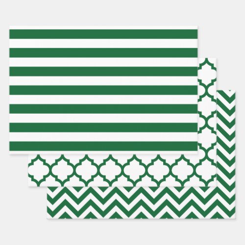 Stripe Moroccan Chevron DIY Colors White Green Wrapping Paper Sheets