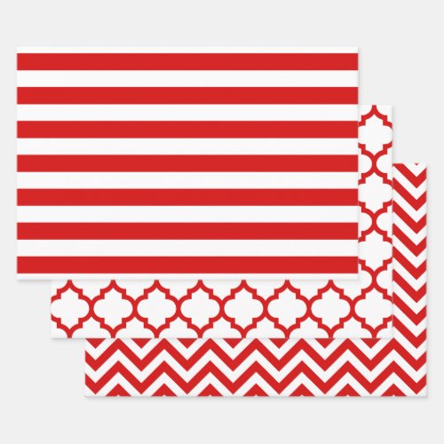 Stripe Moroccan Chevron DIY Colors White Red Wrapping Paper Sheets