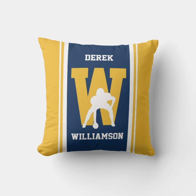 Stripe Navy and Gold Football Throw Pillow (Front)