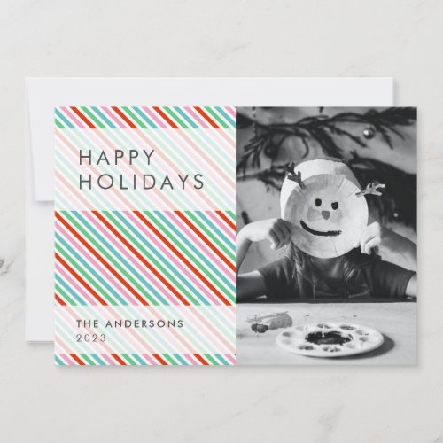 Stripe Patern  Modern Colorful Christmas Photo Holiday Card