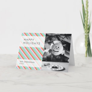 Stripe Patern   Modern Colorful Christmas Photo Holiday Card